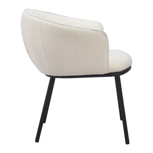 Ivory Faux Fur Upholstered Steel Frame Dining Arm Chair for Glam Interiors