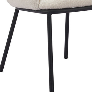Ivory Faux Fur Upholstered Steel Frame Dining Arm Chair for Glam Interiors