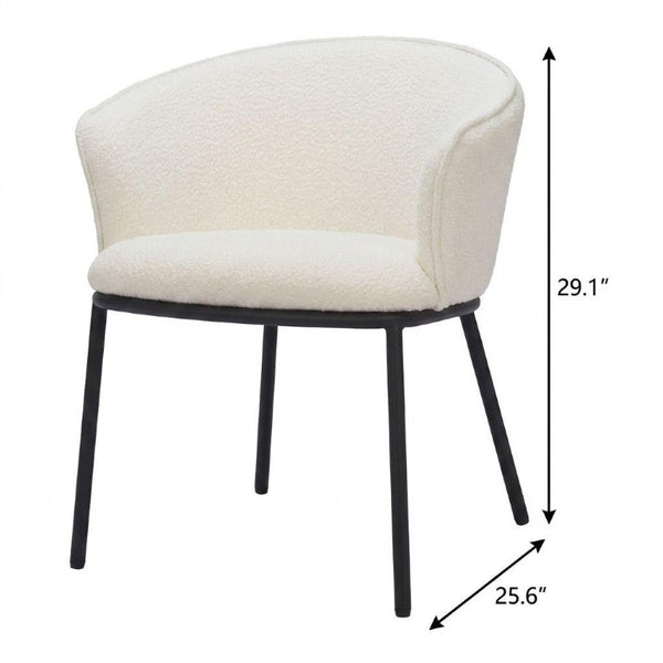 Ivory Faux Fur Upholstered Steel Frame Dining Arm Chair for Glam Interiors