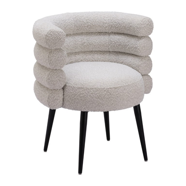 HomeRoots Gray Faux Fur Upholstered Dining Arm Chair with Steel Slat Back Accent 555872