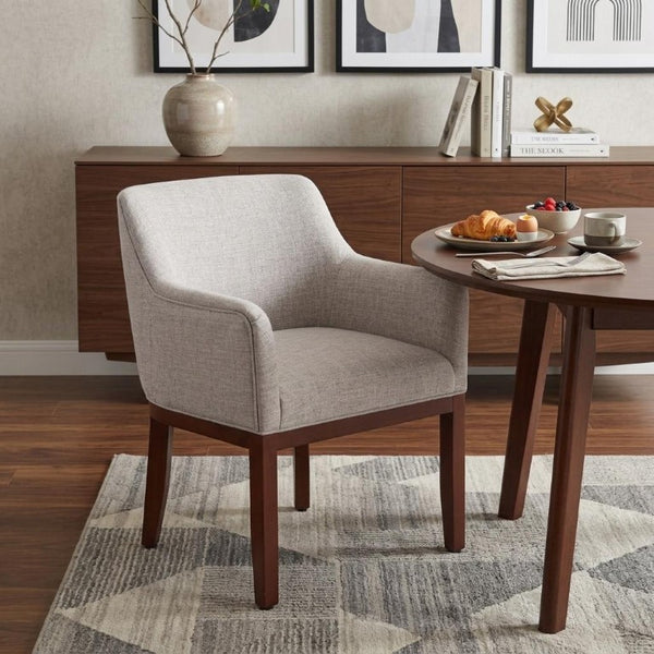 Gray Upholstered Wood Frame Dining Arm Chair for Stylish Contemporary Home Seating