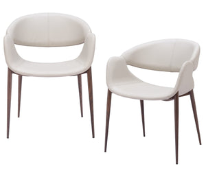 HomeRoots Set of Two Stylish Beige & Brown Faux Leather Open Back Dining Arm Chairs for Modern Spaces 555880