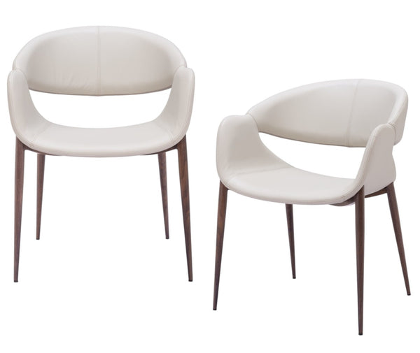 HomeRoots Set of Two Stylish Beige & Brown Faux Leather Open Back Dining Arm Chairs for Modern Spaces 555880