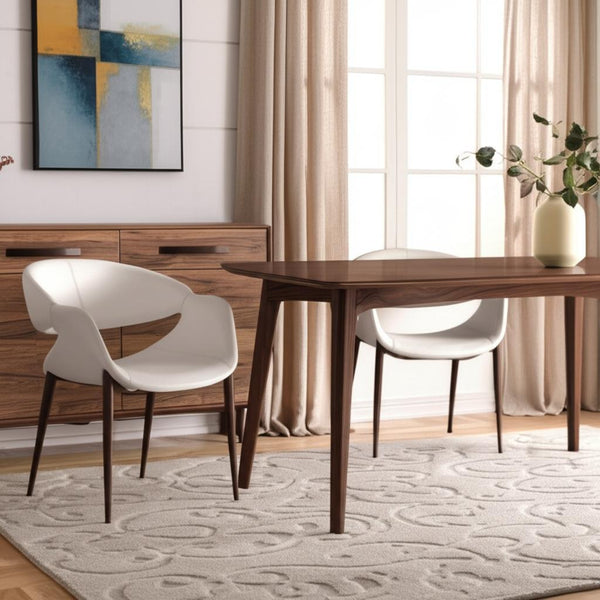 Homeroots Set Of Two Beige & Brown Upholstered Faux Leather Dining Arm Chairs - Stylish Comfort For Any Room   555880