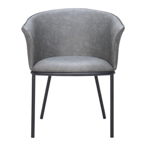 HomeRoots Gray Upholstered Faux Leather Arm Chair – Stylish Comfort for Dining, Living, or Office Spaces 555883