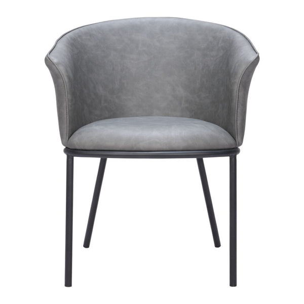 HomeRoots Gray Upholstered Faux Leather Arm Chair – Stylish Comfort for Dining, Living, or Office Spaces 555883