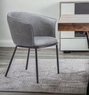 HomeRoots Gray Upholstered Faux Leather Arm Chair – Stylish Comfort for Dining, Living, or Office Spaces 555883