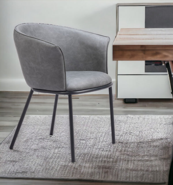 HomeRoots Gray Upholstered Faux Leather Arm Chair – Stylish Comfort for Dining, Living, or Office Spaces 555883