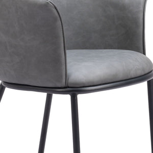 HomeRoots Gray Upholstered Faux Leather Arm Chair – Stylish Comfort for Dining, Living, or Office Spaces 555883