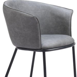 HomeRoots Gray Upholstered Faux Leather Arm Chair – Stylish Comfort for Dining, Living, or Office Spaces 555883