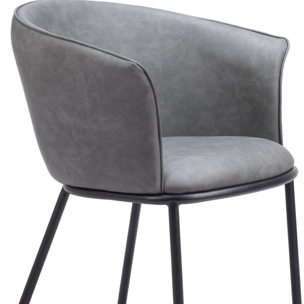 HomeRoots Gray Upholstered Faux Leather Arm Chair – Stylish Comfort for Dining, Living, or Office Spaces 555883