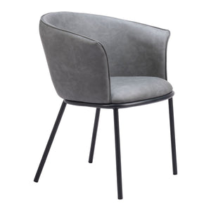 HomeRoots Gray Upholstered Faux Leather Arm Chair – Stylish Comfort for Dining, Living, or Office Spaces 555883
