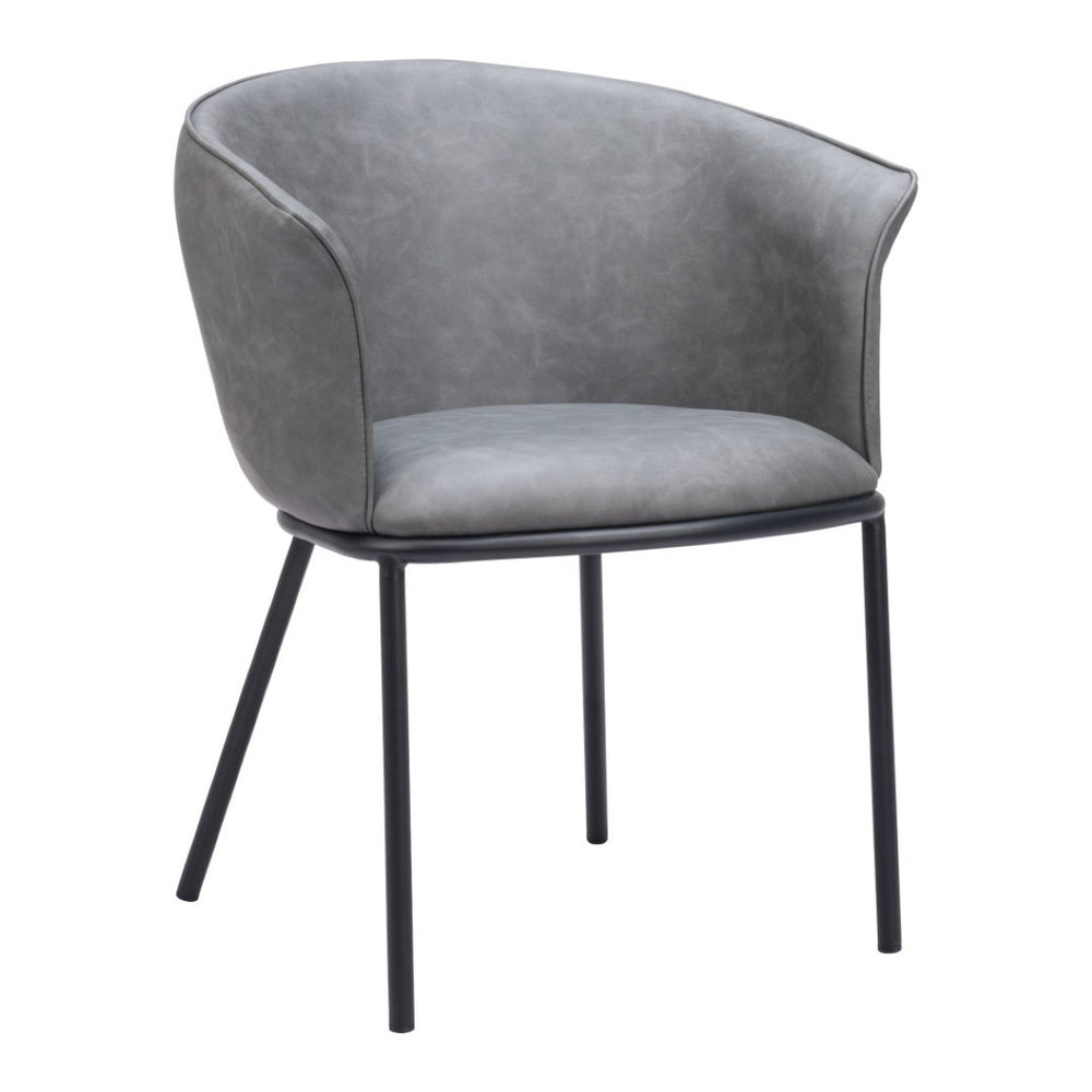 HomeRoots Gray Upholstered Faux Leather Arm Chair – Stylish Comfort for Dining, Living, or Office Spaces 555883