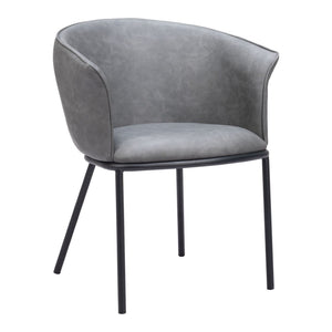 HomeRoots Gray Upholstered Faux Leather Arm Chair – Stylish Comfort for Dining, Living, or Office Spaces 555883