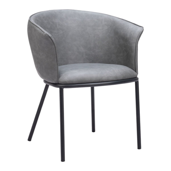 HomeRoots Gray Upholstered Faux Leather Arm Chair – Stylish Comfort for Dining, Living, or Office Spaces 555883