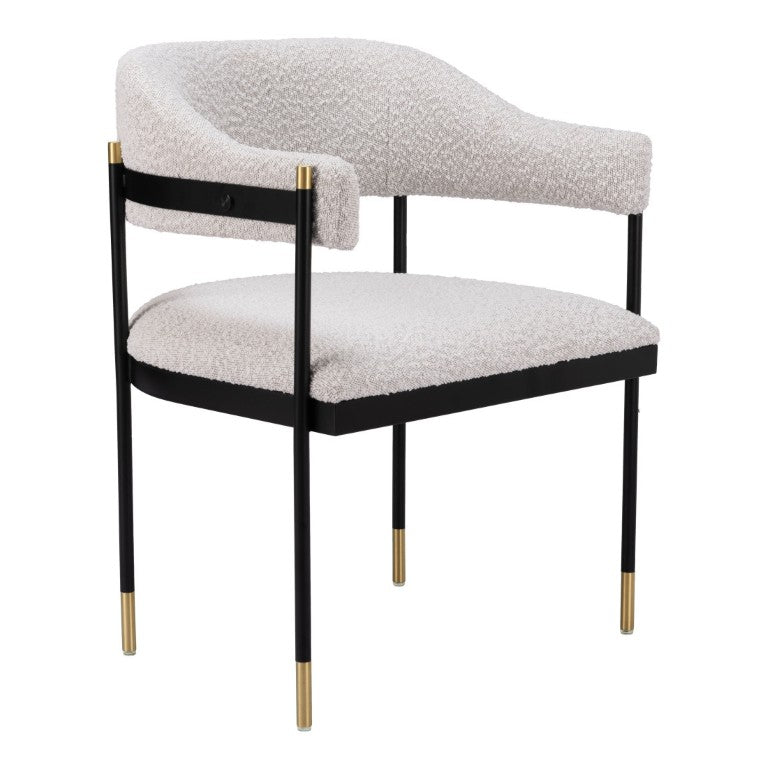 HomeRoots Gray Faux Fur Upholstered Arm Chair with Gold Steel Frame for Glam Dining Rooms 555886