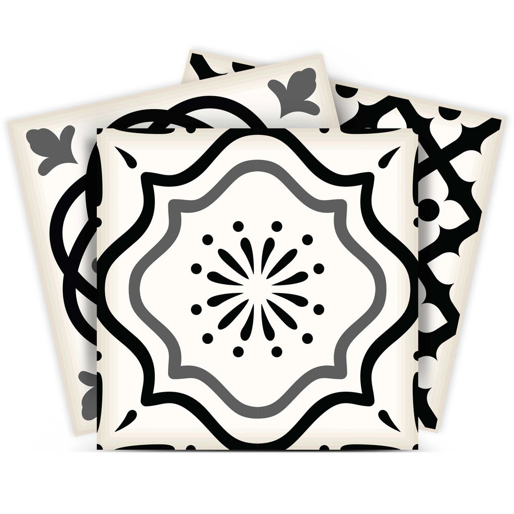 Homeroots 12" Peel And Stick Black And White Multi Tiles - Removable, Colorful Design For Easy Room Makeover 12" X 12" Vinyl 555887