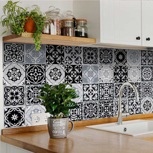 Homeroots 12" Black, White & Gray Mosaic Peel And Stick Tiles - Versatile Decor For Stylish Room Transformations 12" X 12" Vinyl 555888