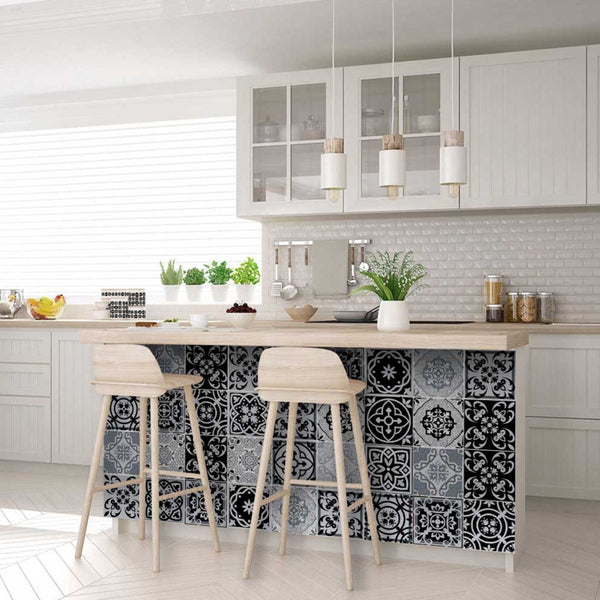 Homeroots 12" Black, White & Gray Mosaic Peel And Stick Tiles - Versatile Decor For Stylish Room Transformations 12" X 12" Vinyl 555888