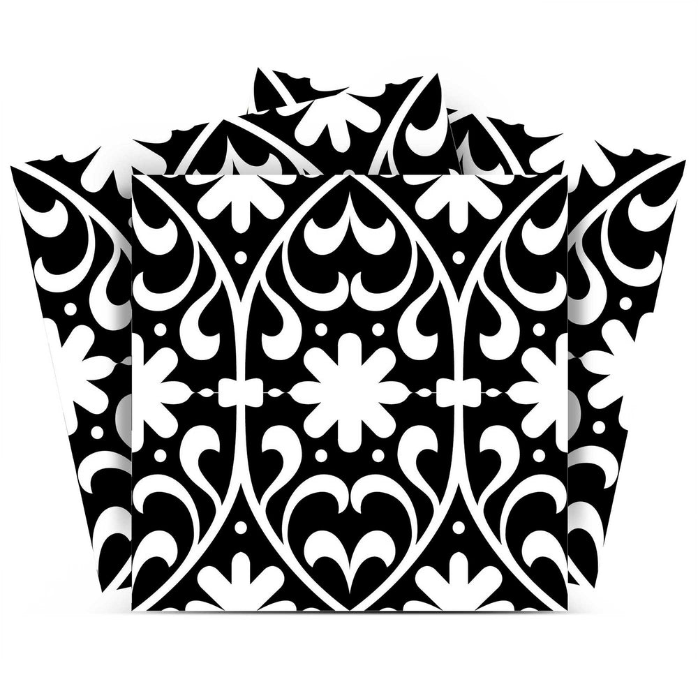 Homeroots 12" Black And White Floral Peel And Stick Tiles For Effortless Home Makeovers And Style Updates 12" X 12" Vinyl 555889