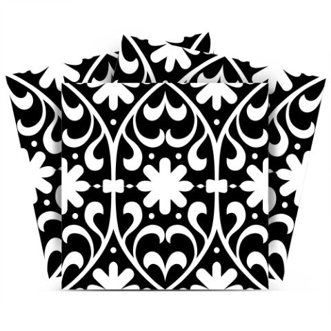 Homeroots 12" Black And White Floral Peel And Stick Tiles For Effortless Home Makeovers And Style Updates 12" X 12" Vinyl 555889