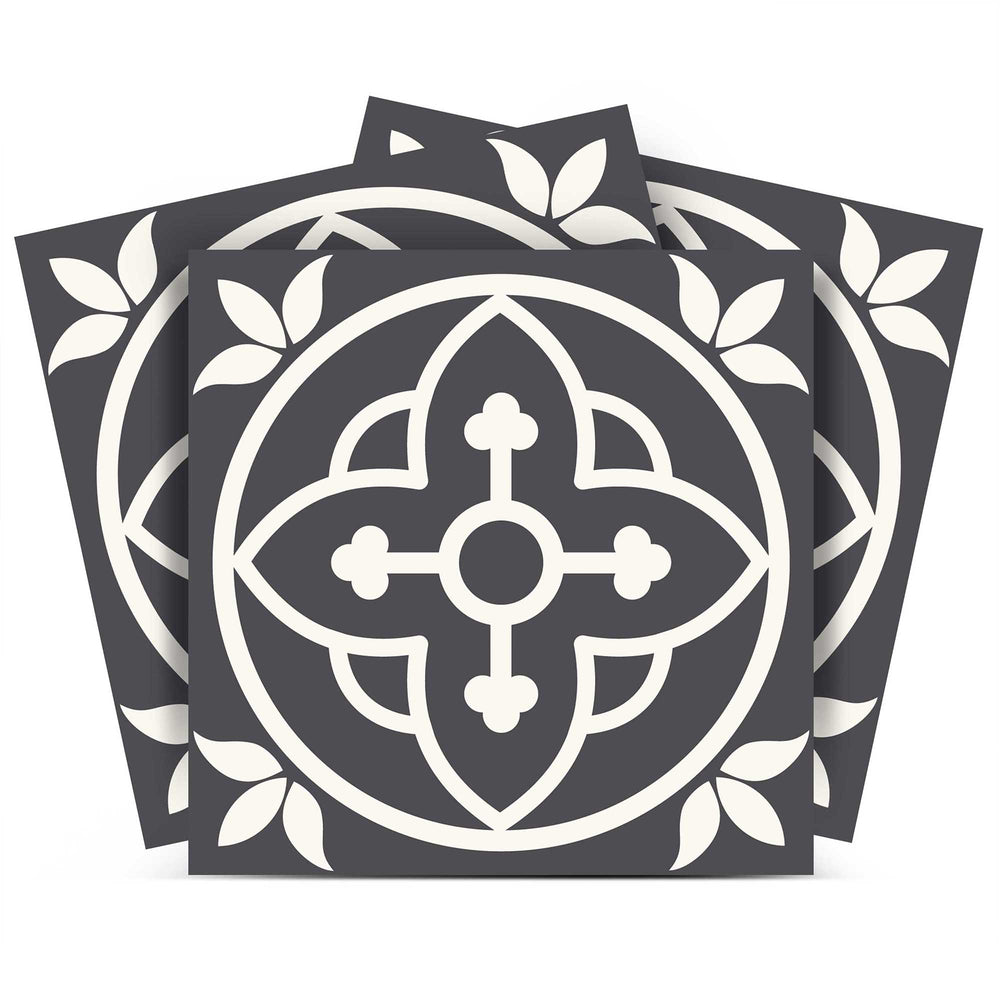 Homeroots 12" Transform Your Space With Tulipa Gray And White Peel And Stick Removable Tile Stickers Now! 12" X 12" Vinyl 555892