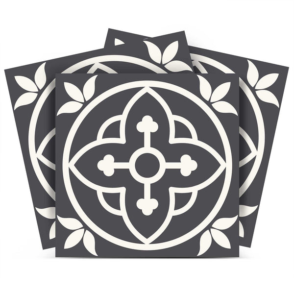 Homeroots 12" Transform Your Space With Tulipa Gray And White Peel And Stick Removable Tile Stickers Now! 12" X 12" Vinyl 555892