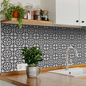 Homeroots 12" Transform Your Space With Tulipa Gray And White Peel And Stick Removable Tile Stickers Now! 12" X 12" Vinyl 555892