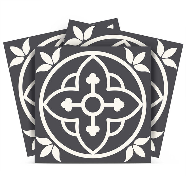 Homeroots 12" Transform Your Space With Tulipa Gray And White Peel And Stick Removable Tile Stickers Now! 12" X 12" Vinyl 555892