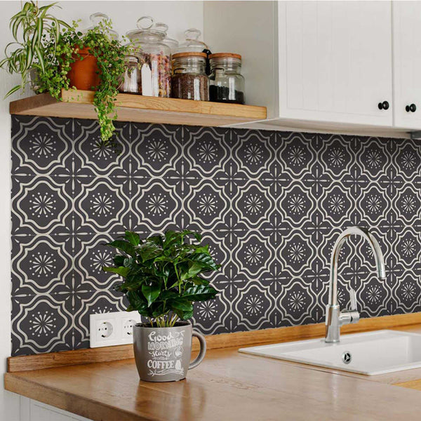 Homeroots 12" Burst Gray And White Peel And Stick Removable Tile Stickers For Effortless Home Makeover  Vinyl 555894