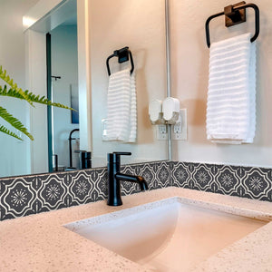 Homeroots 12" Burst Gray And White Peel And Stick Removable Tile Stickers For Effortless Home Makeover  Vinyl 555894