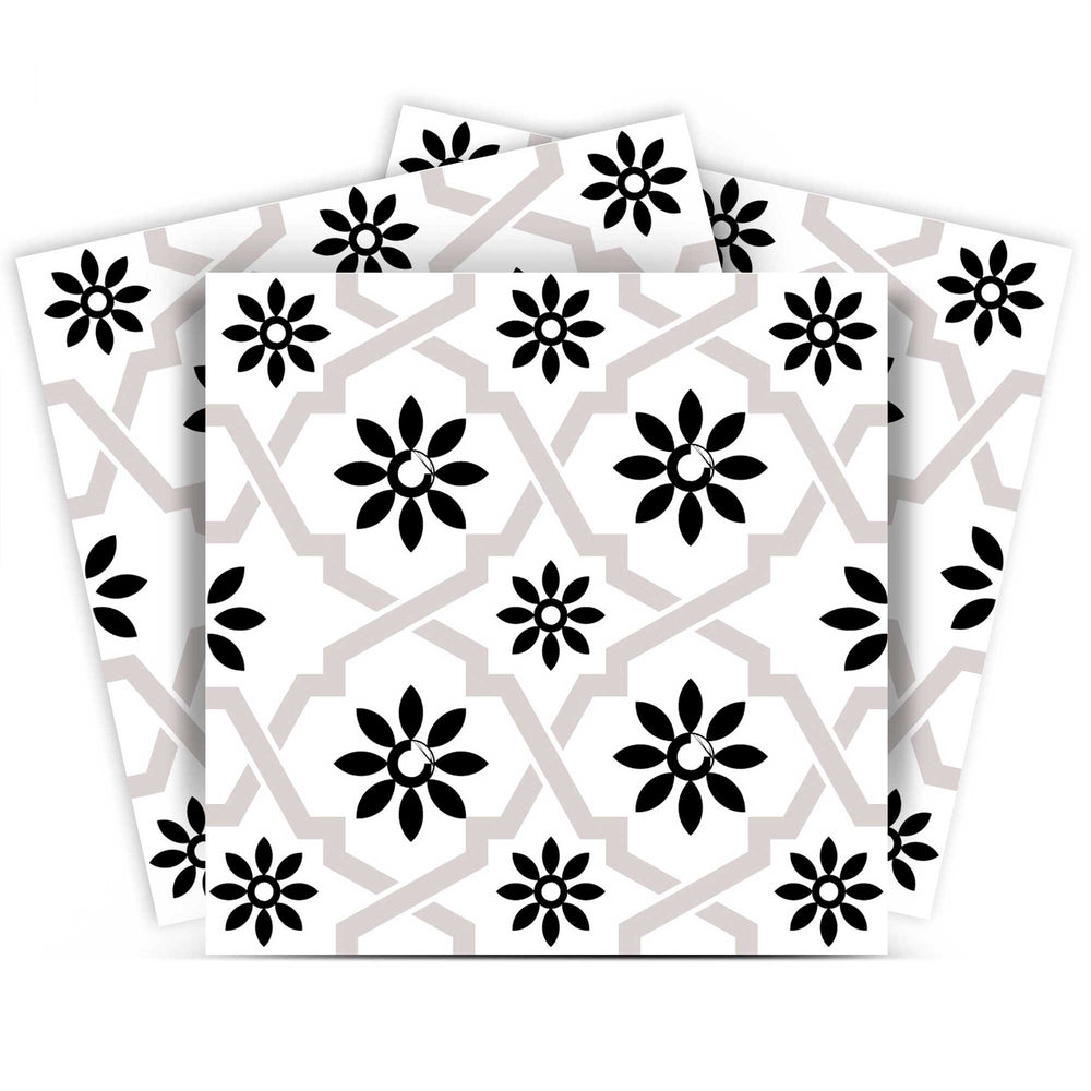 Homeroots 12" Black And White Lil Daisy Peel And Stick Removable Tiles – Versatile Decor For Every Room! 12" X 12" Vinyl 555895