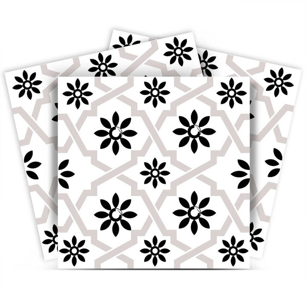 Homeroots 12" Black And White Lil Daisy Peel And Stick Removable Tiles – Versatile Decor For Every Room! 12" X 12" Vinyl 555895