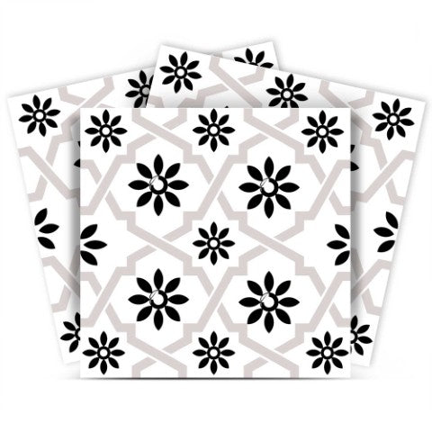 Homeroots 12" Black And White Lil Daisy Peel And Stick Removable Tiles – Versatile Decor For Every Room! 12" X 12" Vinyl 555895