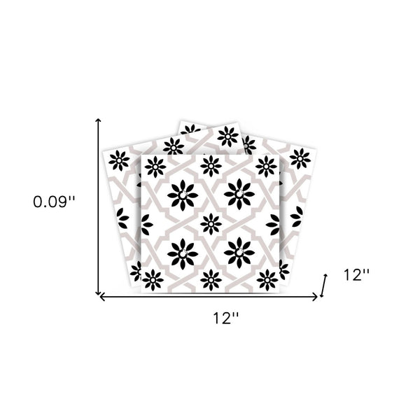 Homeroots 12" Black And White Lil Daisy Peel And Stick Removable Tiles – Versatile Decor For Every Room! 12" X 12" Vinyl 555895