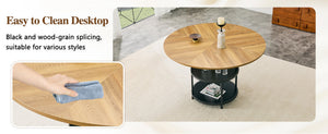 English Elm 47.3-inch Round Dining Table Two Tier Mdf Geometric Wood Black Seats Four W1151P428201