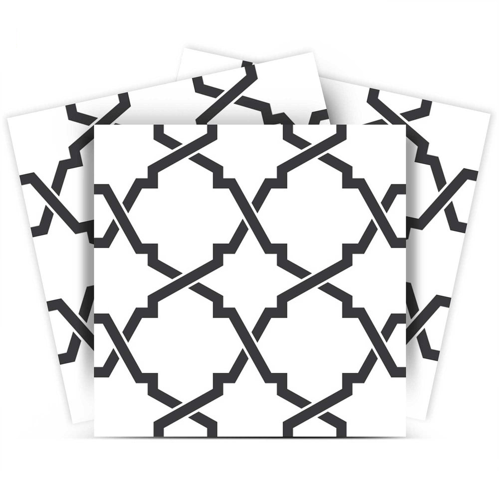 Homeroots 12" Black And White Prism Peel And Stick Tiles - Easy, Removable Décor For Any Stylish Space! 12" X 12" Vinyl 555896