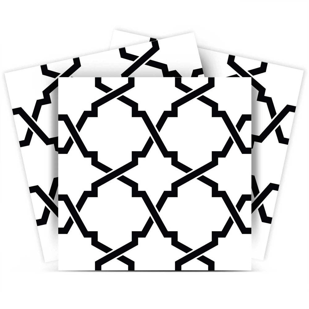 Homeroots 12" Black And White Quatrefoil Peel And Stick Tile Stickers For Diy Home Decor - 24 Pack Design Fun 12" X 12" Vinyl 555898
