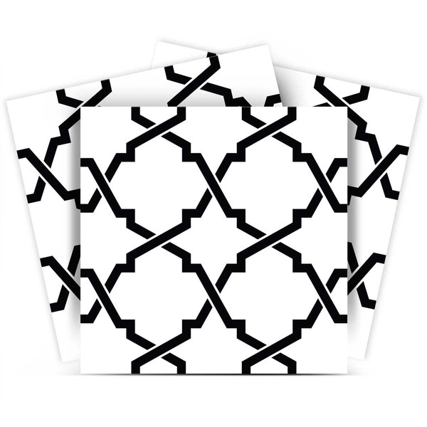 Homeroots 12" Black And White Quatrefoil Peel And Stick Tile Stickers For Diy Home Decor - 24 Pack Design Fun 12" X 12" Vinyl 555898