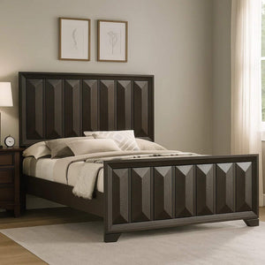 English Elm Beautiful Espresso Wood Panel Queen Bed Set with Two Nightstands for Transitional Bedroom B2741S00897