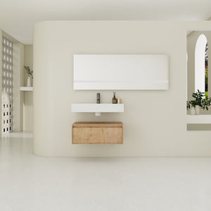 English Elm 30-Inch Wall-Mounted Bathroom Vanity With Resin Sink, Soft-Close Drawer, Modern Oak Finish Design W999S00256