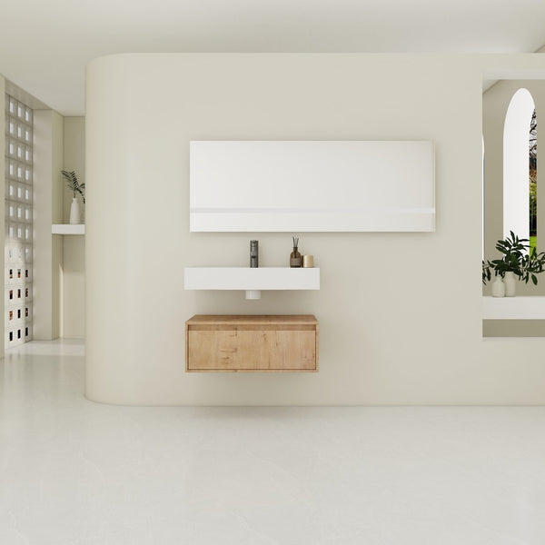 English Elm 30-Inch Wall-Mounted Bathroom Vanity With Resin Sink, Soft-Close Drawer, Modern Oak Finish Design W999S00256