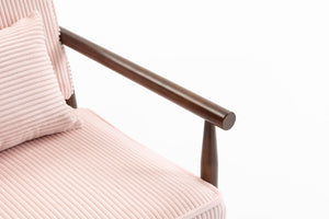 English Elm Storage Accent Chair Mid Century Wood Frame Upholstered Seat with Lumbar Cushion Light Pink W2530P401446