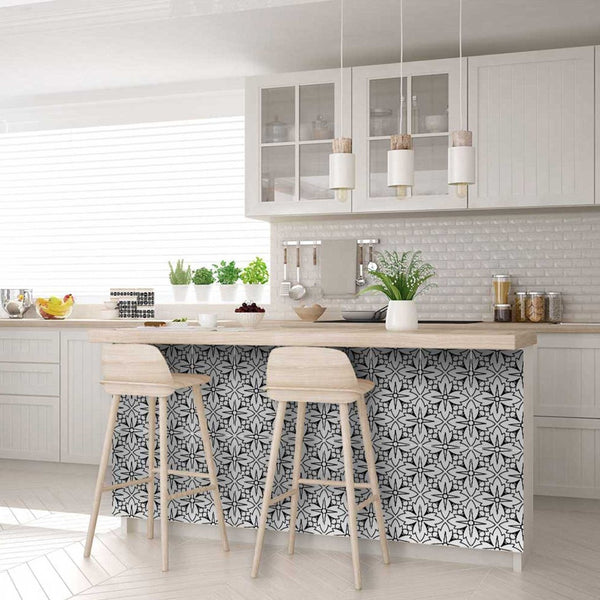 Homeroots 12" White And Black Cross Peel And Stick Tiles - Versatile Removable Décor For Easy Home Makeovers 12" X 12" Vinyl 555900