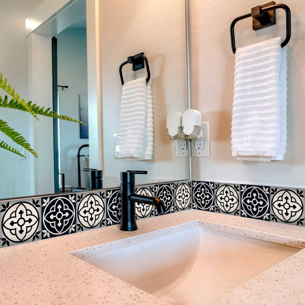 Homeroots 12" Black And White Rory Peel And Stick Tiles - Versatile, Easy-to-apply Decor For Any Room! 12" X 12" Vinyl 555901