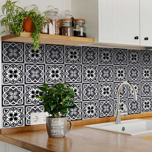 Homeroots 12" Black White And Gray Baz Peel And Stick Tiles – Versatile, Removable Decor For Any Space! 12" X 12" Vinyl 555902