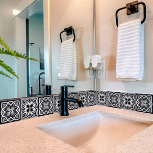 Homeroots 12" Black White And Gray Baz Peel And Stick Tiles – Versatile, Removable Decor For Any Space! 12" X 12" Vinyl 555902