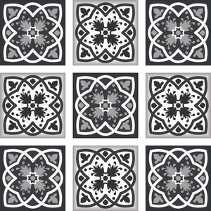 Homeroots 12" Black White And Gray Baz Peel And Stick Tiles – Versatile, Removable Decor For Any Space! 12" X 12" Vinyl 555902