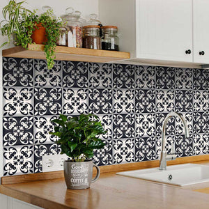 Homeroots 12" Black And White Quatro Peel And Stick Tiles – Versatile, Removable Decor For Any Room Makeover! 12" X 12" Vinyl 555903
