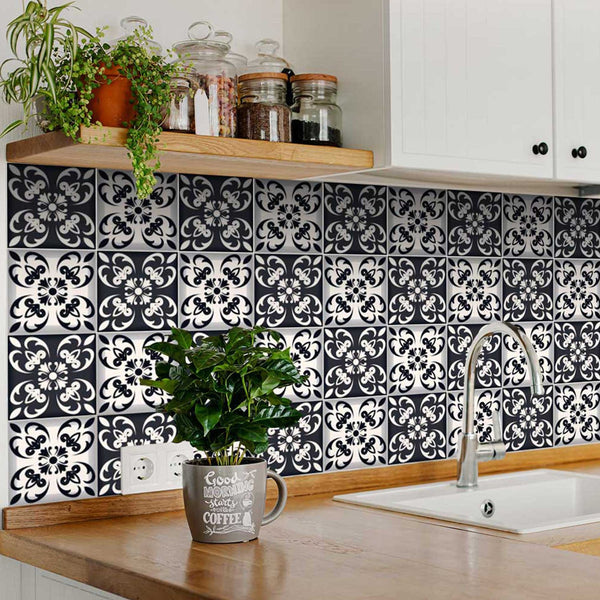 Homeroots 12" Black And White Quatro Peel And Stick Tiles – Versatile, Removable Decor For Any Room Makeover! 12" X 12" Vinyl 555903